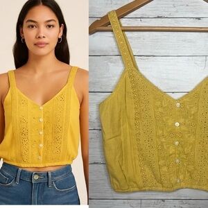 American Eagle Outfitters Mustard Lace Crop Top